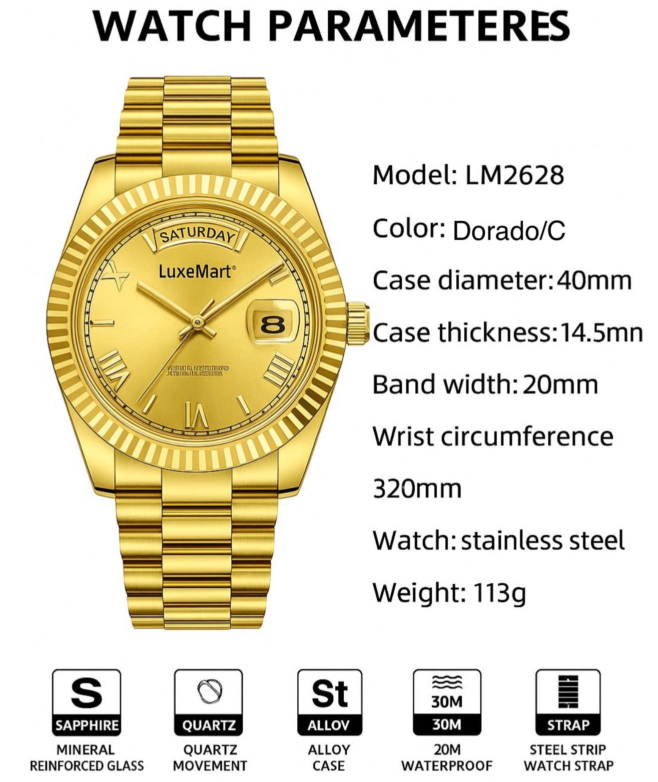 Reloj de Lujo LuxeMart™ – Esfera Dorada