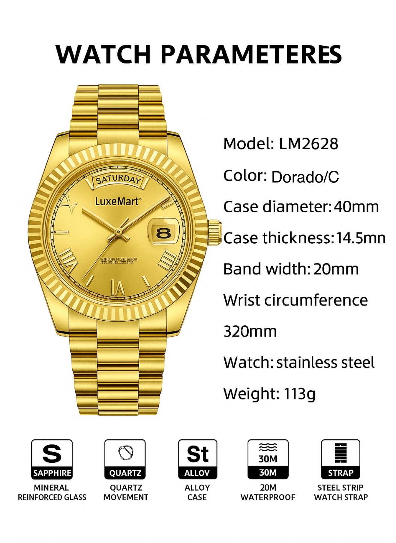 Reloj de Lujo LuxeMart™ – Esfera Dorada