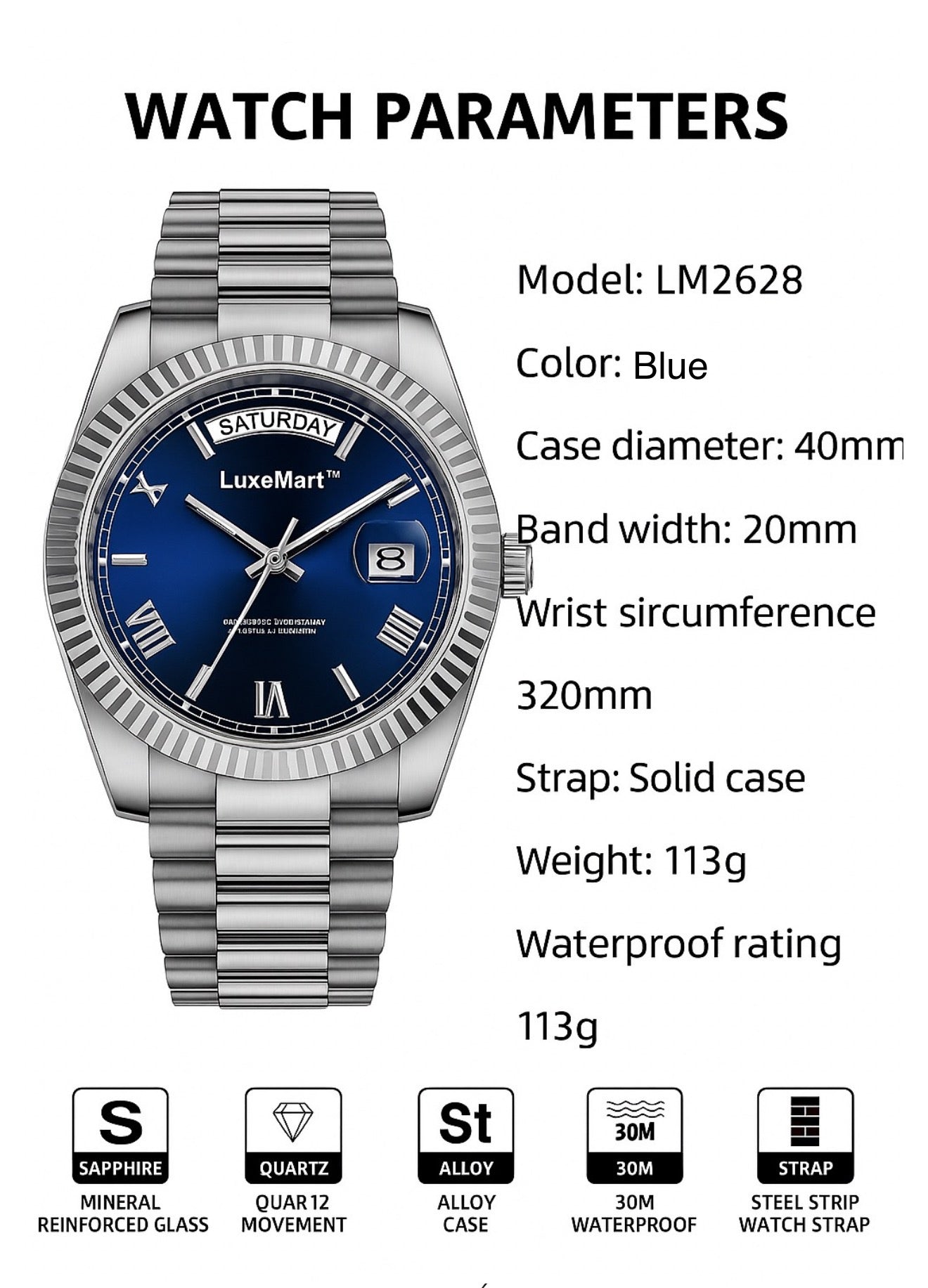 Reloj de Lujo LuxeMart™ – Esfera Azul