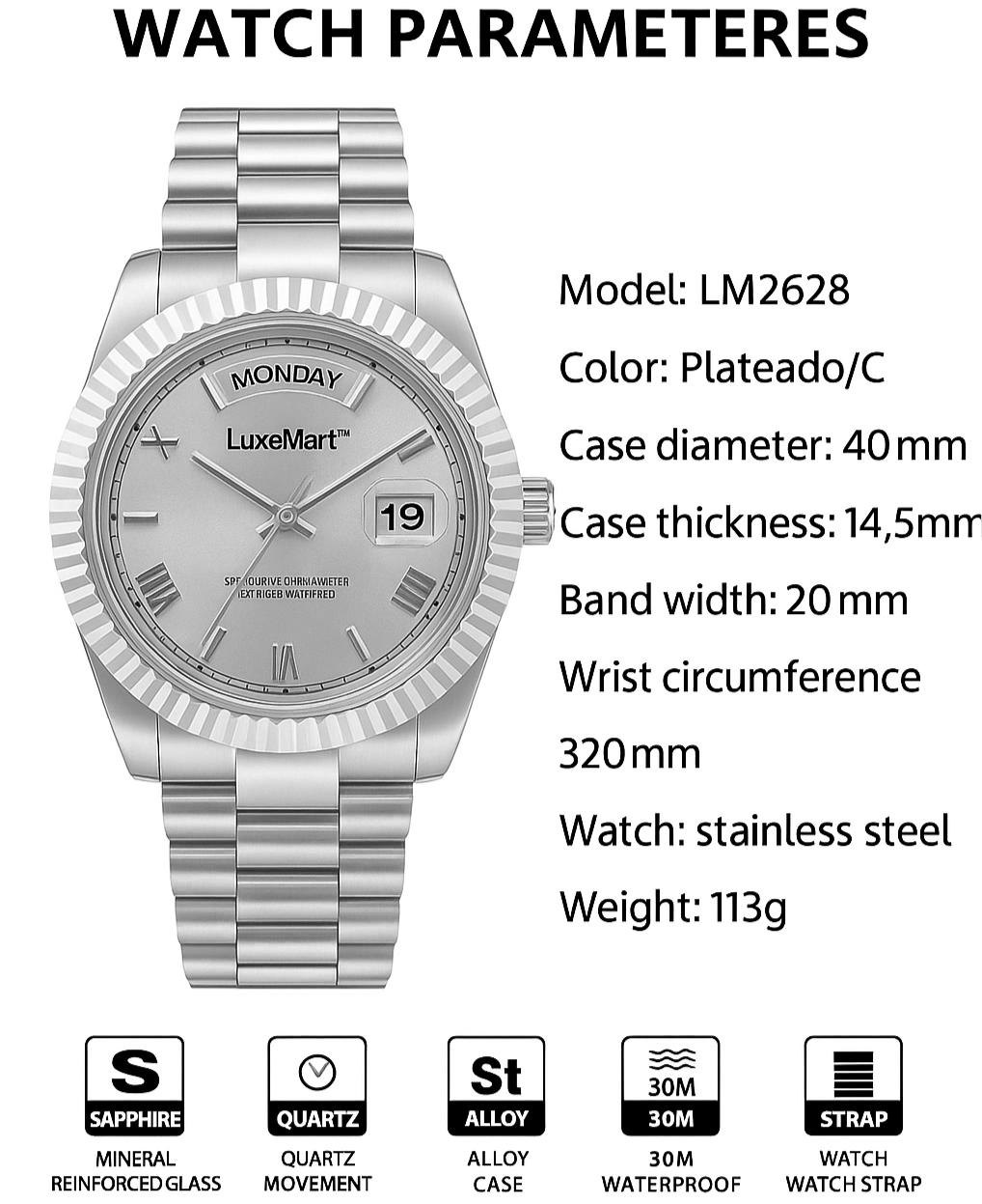 Reloj de Lujo LuxeMart™ – Esfera Plateada